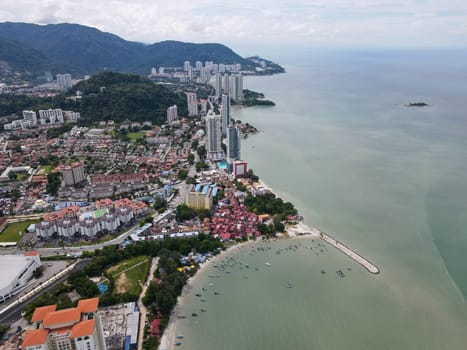 Aerial view Tanjung Tokong fishing village and residential housing area