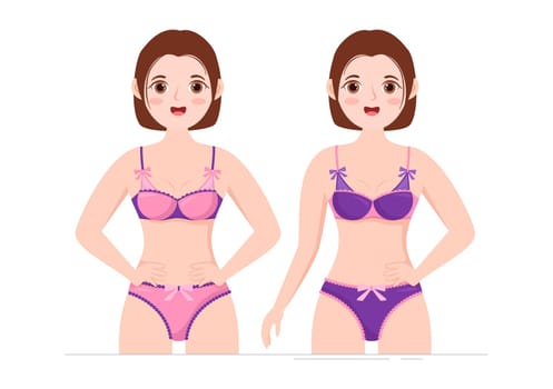 Collection of Stylish Woman Lingerie, Bra and Undies Underwear with Pink and Purple Color on Flat Cartoon Hand Drawn Templates Illustration