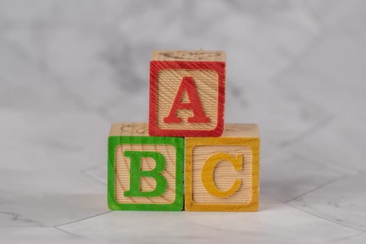 ABC alphabetic wooden block on table. Child education concept
