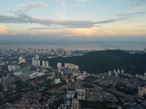 Aerial view Farlim town in evening