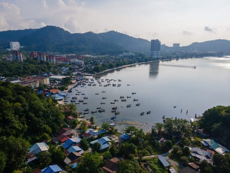 Aerial view fishing village Gertak Sanggul, Pulau Pinang