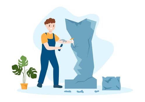 a Sculptor is Carving Sculpture to Form a Work and Will be on Display in the Museum on Flat Cartoon Hand Drawn Templates Illustration