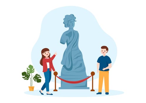 Contemporary Art Abstract Sculptures of Performance Standing in Exposition Hall or Museum on Flat Cartoon Hand Drawn Templates Illustration