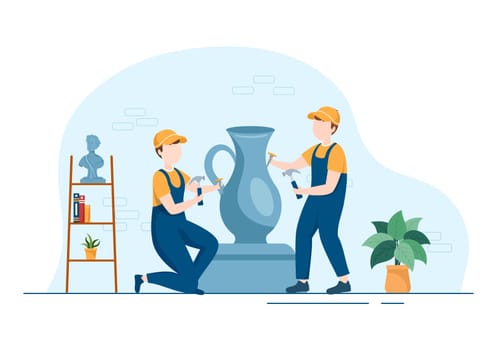 a Sculptor is Carving Sculpture to Form a Work and Will be on Display in the Museum on Flat Cartoon Hand Drawn Templates Illustration