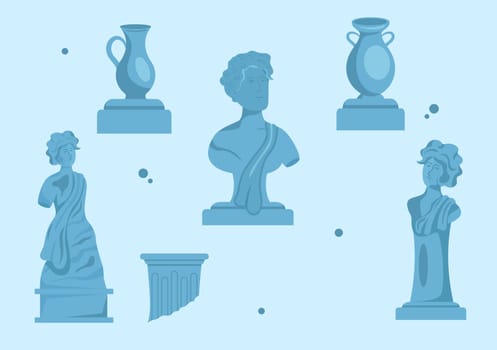 Contemporary Art Abstract Sculptures of Performance Standing in Exposition Hall or Museum on Flat Cartoon Hand Drawn Templates Illustration