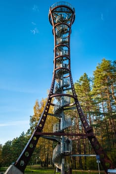 Labanoras Regional Park Tower, Lithuania. The tallest observation tower in Lithuania on the shore of Lake Baltieji Lakajai in Labanoras Regional Park