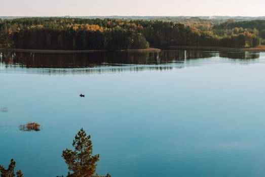 Lake Baltieji Lakajai in Labanoras Regional Park, Lithuania from a bird's eye view from the observation deck.