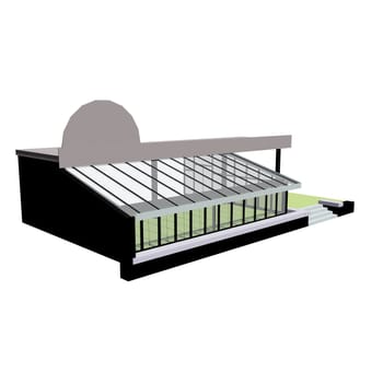 Three-dimensional model of the summer platform of the annex to the restaurant made of light metal the structures
