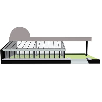 Three-dimensional model of the summer platform of the annex to the restaurant made of light metal the structures