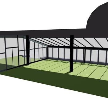 Three-dimensional model of the summer platform of the annex to the restaurant made of light metal the structures