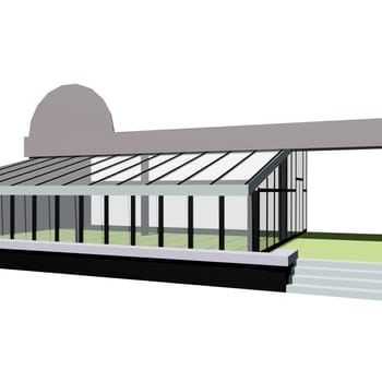 Three-dimensional model of the summer platform of the annex to the restaurant made of light metal the structures
