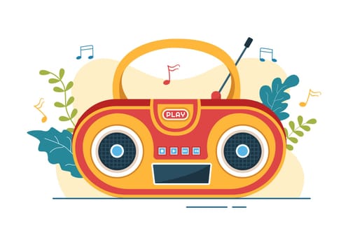 MP3 Player with Headphones, Headset and Phone of Music Listening Devices in Mobile App on Flat Cartoon Hand Drawn Templates Illustration