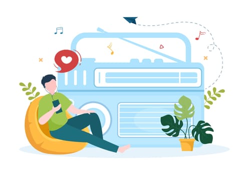 MP3 Player with Headphones, Headset and Phone of Music Listening Devices in Mobile App on Flat Cartoon Hand Drawn Templates Illustration