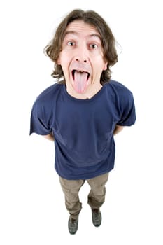young casual man full body in a white background