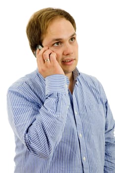 young casual man on the phone, isolated on white