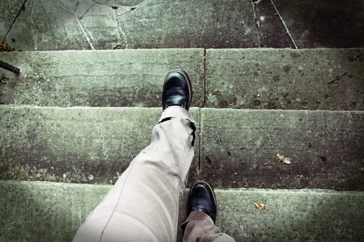 Dizziness when walking up stairs. Acrophobia. Risk of accident while walking stairs