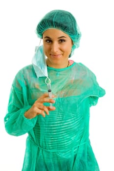 young woman nurse portrait with a syringe