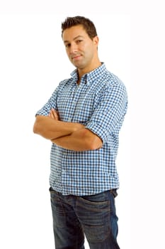 young casual man portrait in a white background