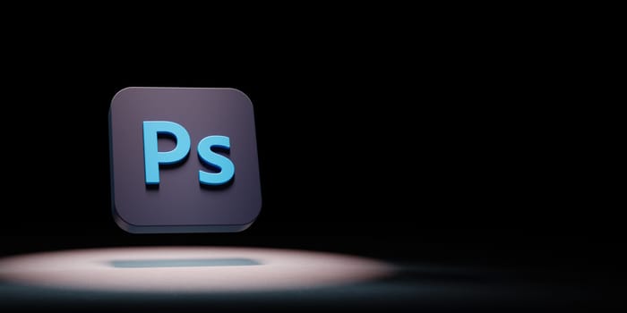 Photoshop App Icon 3D Symbol Shape Spotlighted on Black Background with Copy Space 3D Illustration
