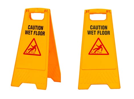 The Warning sign for slippery floor isolated on white background, copy space.