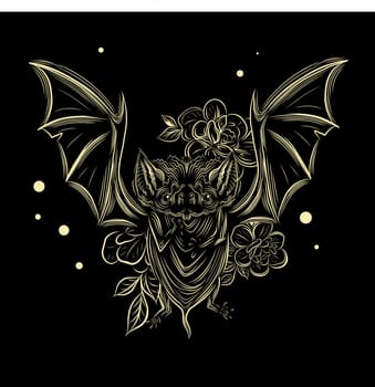 golden bat on a black background. Cool print for a t-shirt.