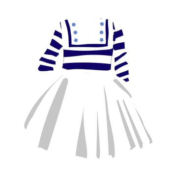 Fashionable dress pattern for little girls. Dress in a marine style .. stripe. Baby suit. Sailor. school uniform. Vector illustration isolated on a white background.