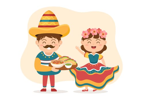 Mexican Food Restaurant with Various of Delicious Traditional Cuisine Tacos, Nachos and Other on Flat Cartoon Hand Drawn Templates Illustration