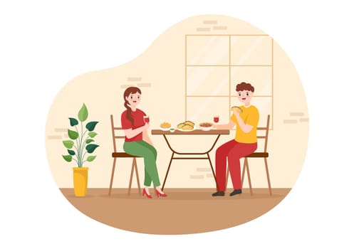 Mexican Food Restaurant with Various of Delicious Traditional Cuisine Tacos, Nachos and Other on Flat Cartoon Hand Drawn Templates Illustration