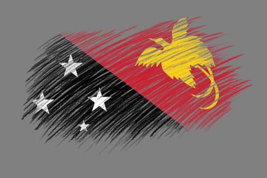 3D Flag of Papua New Guinea on vintage style brush background.