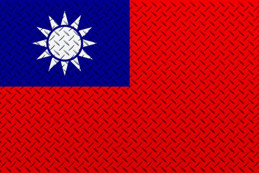 3D Flag of Republic of China on a metal wall background.