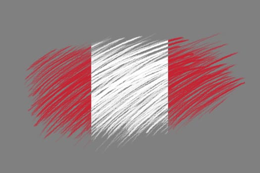 3D Flag of Peru on vintage style brush background.