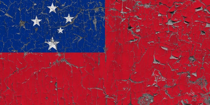 3D Flag of Samoa on an old stone wall background.