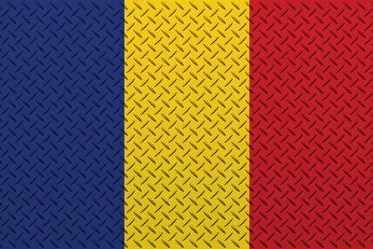 3D Flag of Romania on a metal wall background.