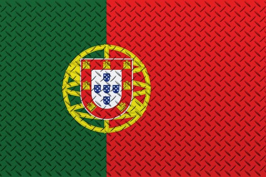 3D Flag of Portugal on a metal wall background.