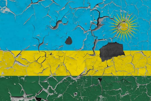 3D Flag of Rwanda on an old stone wall background.