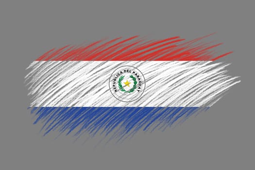 3D Flag of Paraguay on vintage style brush background.