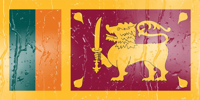 3D Flag of Sri Lanka on a glass with water drop background.