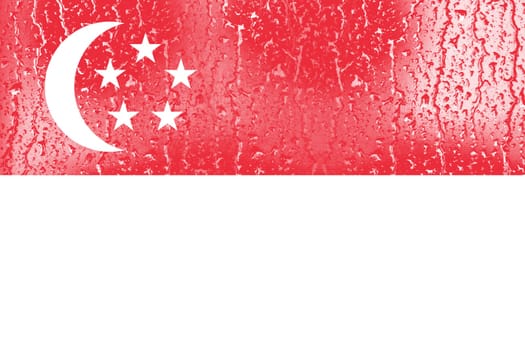 3D Flag of Singapore on a glass with water drop background.