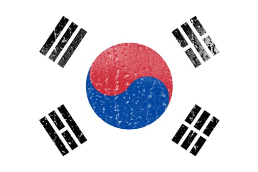 3D Flag of South Korea on a glass with water drop background.