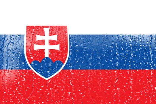 3D Flag of Slovakia on a glass with water drop background.