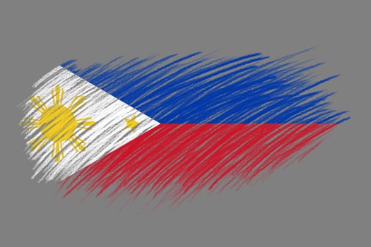 3D Flag of Philippines on vintage style brush background.
