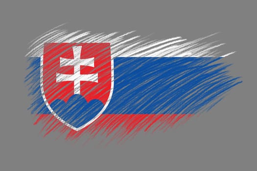 3D Flag of Slovakia on vintage style brush background.