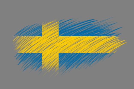 3D Flag of Sweden on vintage style brush background.