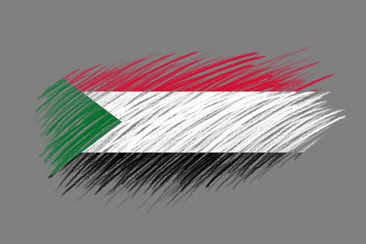 3D Flag of Sudan on vintage style brush background.