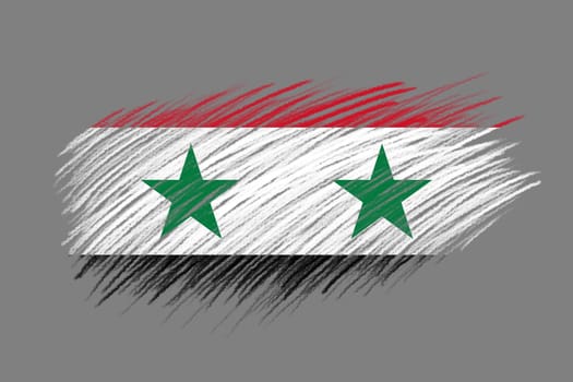 3D Flag of Syria on vintage style brush background.