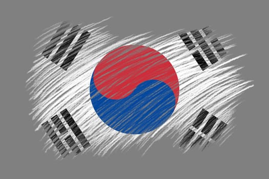 3D Flag of South Korea on vintage style brush background.