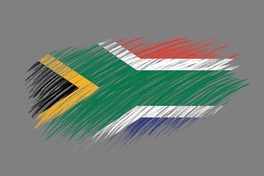 3D Flag of South Africa on vintage style brush background.