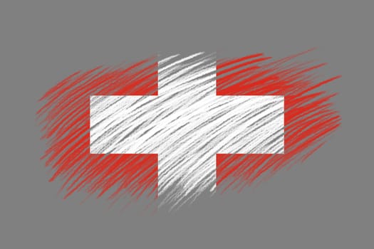 3D Flag of Switzerland on vintage style brush background.