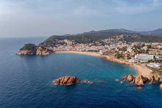 the popular Village of Tossa de Mar at Costa Brava,Catalonia,mediterranean Sea,Spain, aerial overview