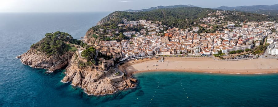 the popular Village of Tossa de Mar at Costa Brava,Catalonia,mediterranean Sea,Spain Panoramic aerial view